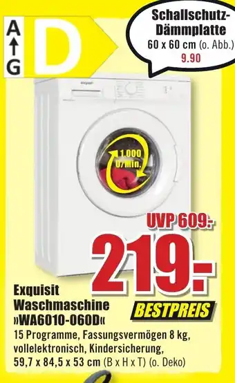 B1 Discount Baumarkt Exquisit Waschmaschine >>WA6010-060D« Angebot