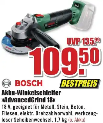 B1 Discount Baumarkt BOSCH Akku-Winkelschleifer ,,AdvancedGrind 18" Angebot