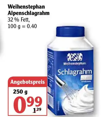 Globus Weihenstephan Alpenschlagrahm 250g Angebot