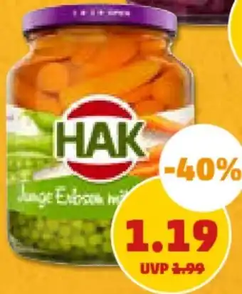 PENNY HAK Erbsen mit Möhren 350-g-Glas Angebot