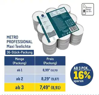 METRO METRO PROFESSIONAL Maxi Teelichte 36-Stück-Packung Angebot