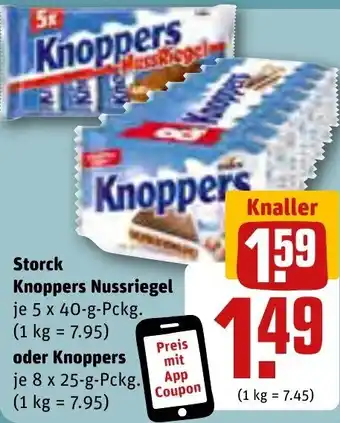 REWE Storck Knoppers Nussriegel 5 x 40-g-Pckg, Knoppers 8 x 25-g-Pckg. Angebot