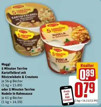 REWE Maggi 5 Minuten Terrine Kartoffelbrei mit Röstzwiebeln & Croutons 56-g-Becher Angebot