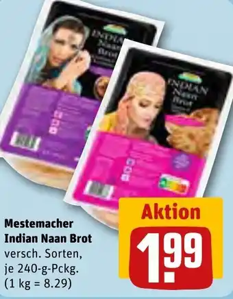 REWE Mestemacher Indian Naan Mestemacher Indian Naan Brot versch. Sorten, je 240-g-Pckg. (1 kg = 8.29) 240-g-Pckg. Angebot