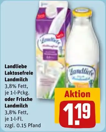 REWE Landliebe Laktosefreie Landmilch 1-l-Pckg. oder Frische Landmilch 1-l-Fl. Angebot