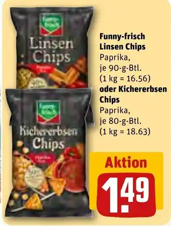 REWE Funny-frisch Linsen Chips 90-g-Btl. oder Kichererbsen Chips 80 g Btl. Angebot