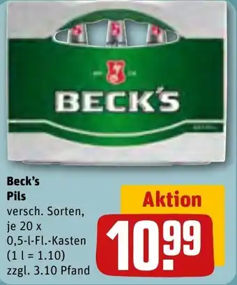 REWE Beck's Pils 20 x 0,5 l Fl. Angebot