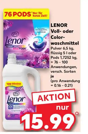 Kaufland LENOR Voll- oder Color- waschmittel  76 - 100 Anwendungen Angebot