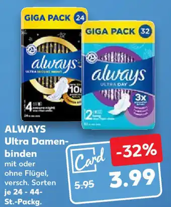 Kaufland ALWAYS Ultra Damen- binden je 24-44 St. Packg. Angebot