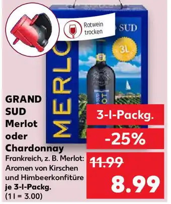 Kaufland GRAND SUD Merlot oder Chardonnay 3 l Packg. Angebot