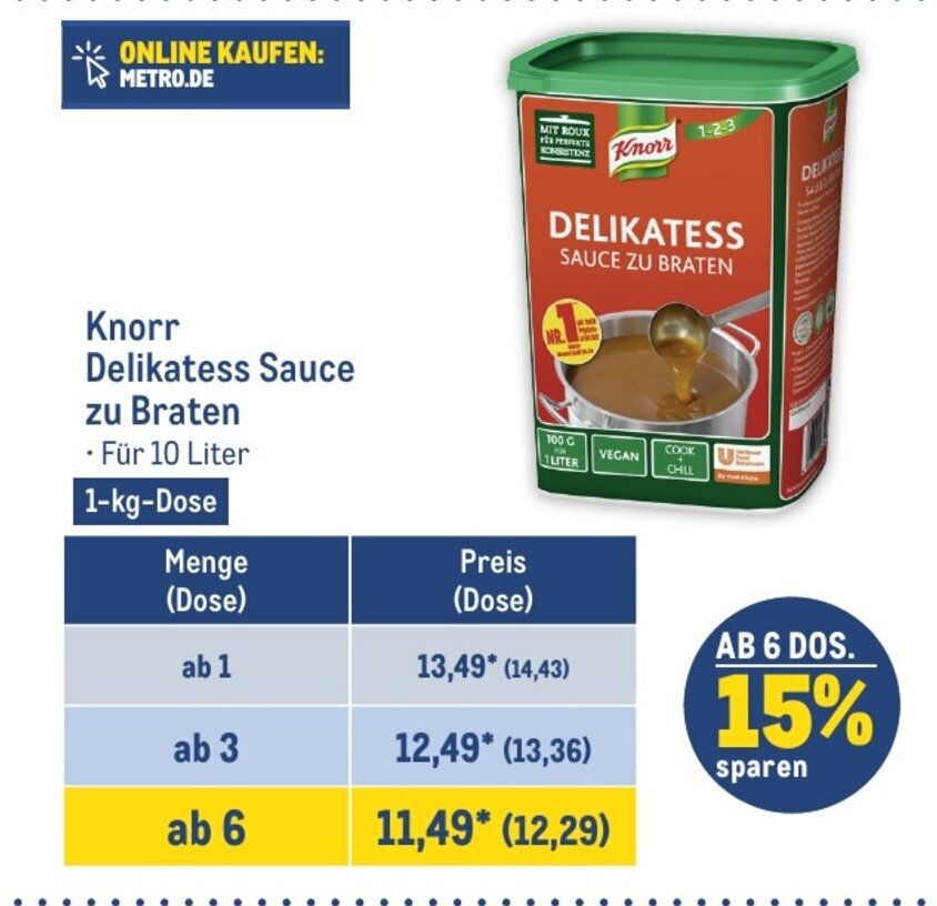 Knorr Delikatess Sauce zu Braten • Für 10 Liter 1kgDose Angebot bei METRO