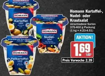 Hit Homann Kartoffel, Nudel oder Krautsalat 375-400 g Packung Angebot