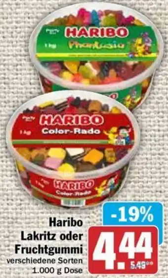 Hit Haribo Lakritz oder Fruchtgummi 1.000 g Dose Angebot