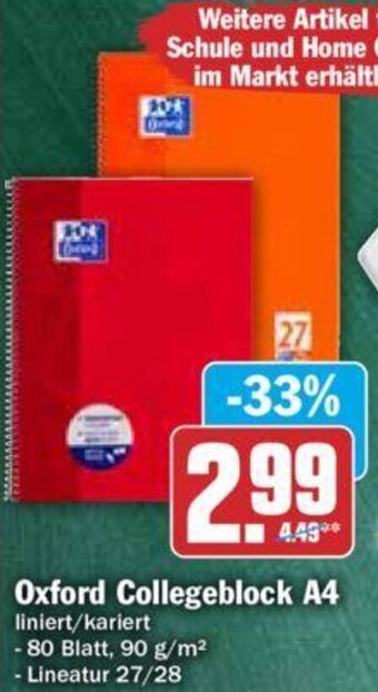 HIT Oxford Collegeblock A4 Angebot