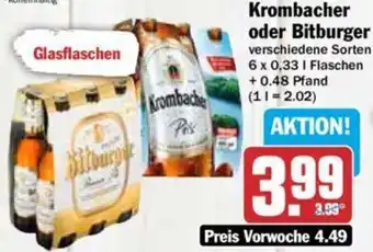 Hit Krombacher oder Bitburger 6x0,33 L Flaschen Angebot