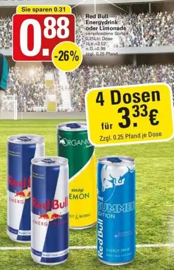 WEZ Red Bull Energydrink oder Limonade 0,25Ltr. Dose Angebot