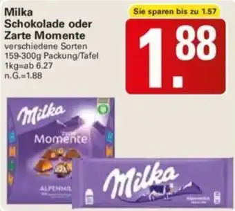 WEZ Milka Schokolade oder Zarte Momente 159-300g Packung/Tafel Angebot