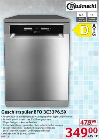 Selgros Bauknecht Geschirrspüler BFO 3C33P6.5X Angebot