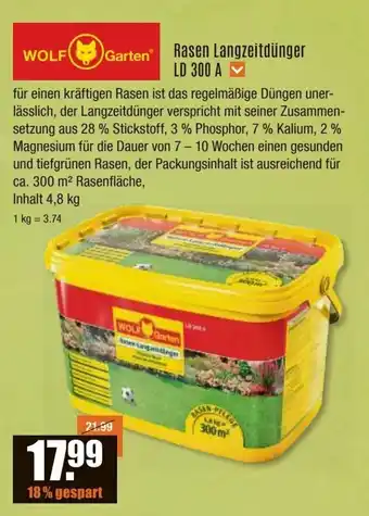 V Baumarkt WOLF Garten Rasen Langzeitdünger LD 300 A Angebot