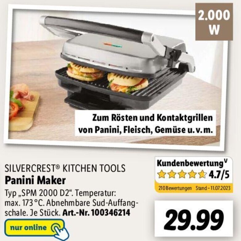 SILVERCREST KITCHEN TOOLS Panini Maker ,,SPM 2000 D2" Angebot bei Lidl