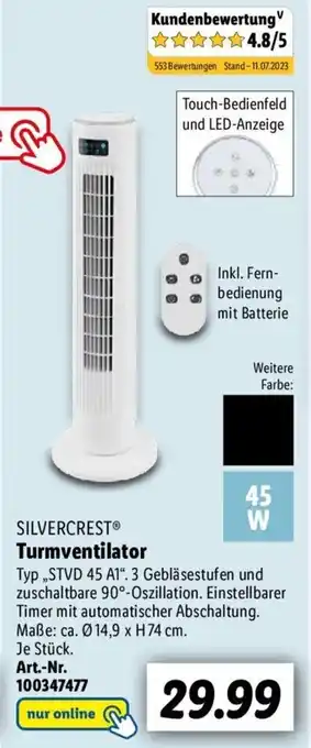 Lidl SILVERCRESTⓇ Turmventilator „STVD 45 A1" Angebot