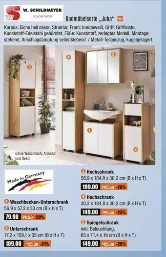 V Baumarkt W. SCHILDMEYER Badmöbelserie ,,Juba“ Waschbecken-Unterschrank 56,9 x 57,2 x 33 cm (B x H x T) Angebot