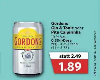 Combi Gordons Gin & Tonic Oder Pitu Caipirinha Angebot