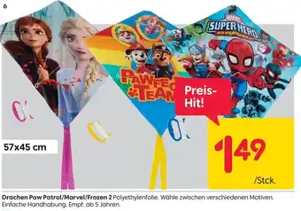 Rusta Drachen Paw Patrol/Marvel/Frozen 2 57 x 45 cm Angebot