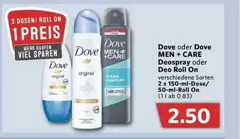 Combi Dove Oder Dove Men + Care Deospray Oder Deo Roll On Angebot