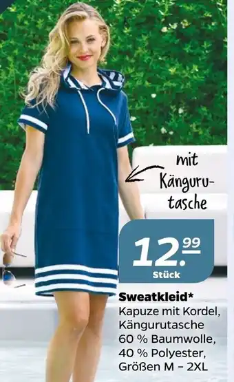 NETTO Sweatkleid* Kapuze mit Kordel, Kängurutasche 60% Baumwolle, 40% Polyester, Größen M - 2XL Angebot