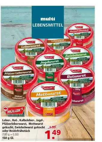 Multi Markt Müller Leber, Rot, Kalbsleber, Jagdpfalzerleberwurst, Mettwurst Gekocht Angebot