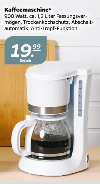 NETTO Kaffeemaschine* 900 Watt, ca. 1,2 Liter Fassungsver-mögen, Trockenkochschutz, Abschalt-automatik, Anti-Tropf-Funktion Angebot