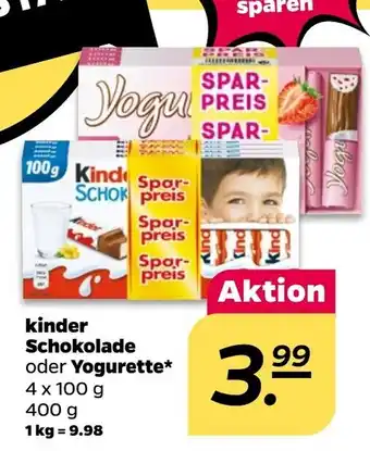 NETTO kinder Schokolade oder Yogurette* 4 x 100 g Angebot