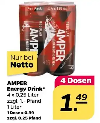 NETTO AMPER Energy Drink* 4 x 0,25 Liter Angebot