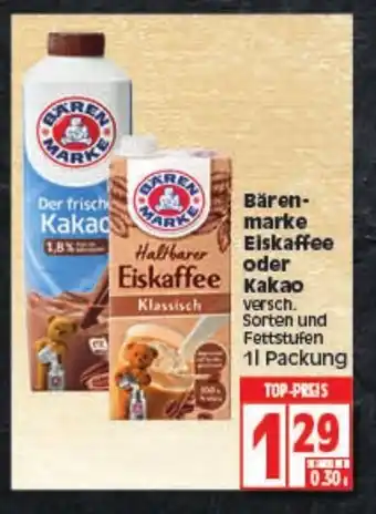 Elli Markt Bärenmarke Eiskaffee oder Kakao 1L Angebot