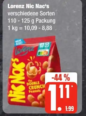 Edeka Frischemarkt Lorenz Nic Nac's verschiedene Sorten 110- 125 g Angebot