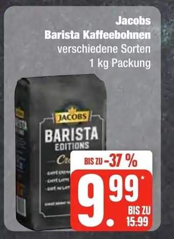 Edeka Frischemarkt Jacobs Barista Kaffeebohnen verschiedene Sorten 1 kg Packung Angebot