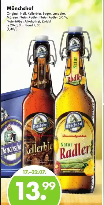 Trink und Spare Mönchshof Original, Hell, Kellerbier, Lager, Landbier, Märzen, Natur Radler, Natur Radler 0,0 %, Zwickl 20x0,5l Angebot