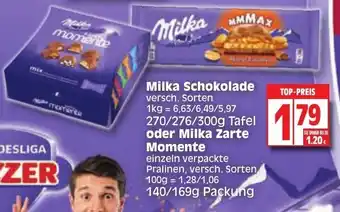 Edeka Milka Schokolade 270/276/300g oder Milka Zarte Momente 140/169g Angebot