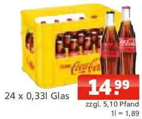 Getränke Oase Coca-Cola 24 x 0,33 L Glas Angebot