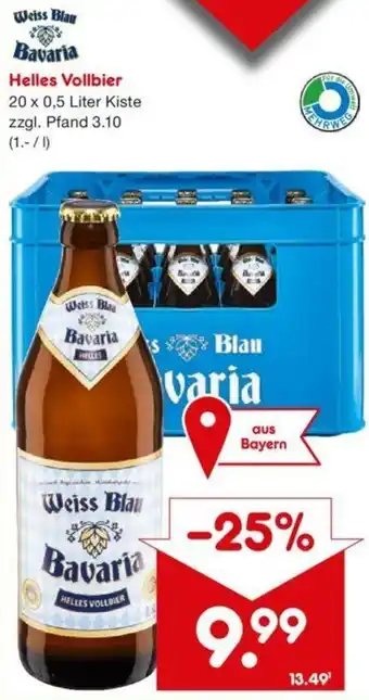 Netto Getränke Discount Weiss Blau Bavaria Helles Vollbier 20 x 0,5 Liter Kiste Angebot