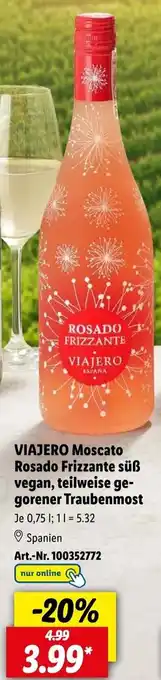 Lidl VIAJERO Moscato Rosado Frizzante süß vegan, teilweise gegorener Traubenmost 0,75 L Angebot