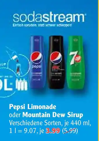 Globus Pepsi Limonade oder Mountain Dew Sirup Angebot