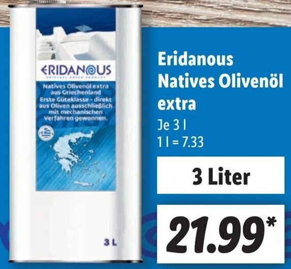 Eridanous Natives Olivenöl extra 3 L Angebot bei Lidl