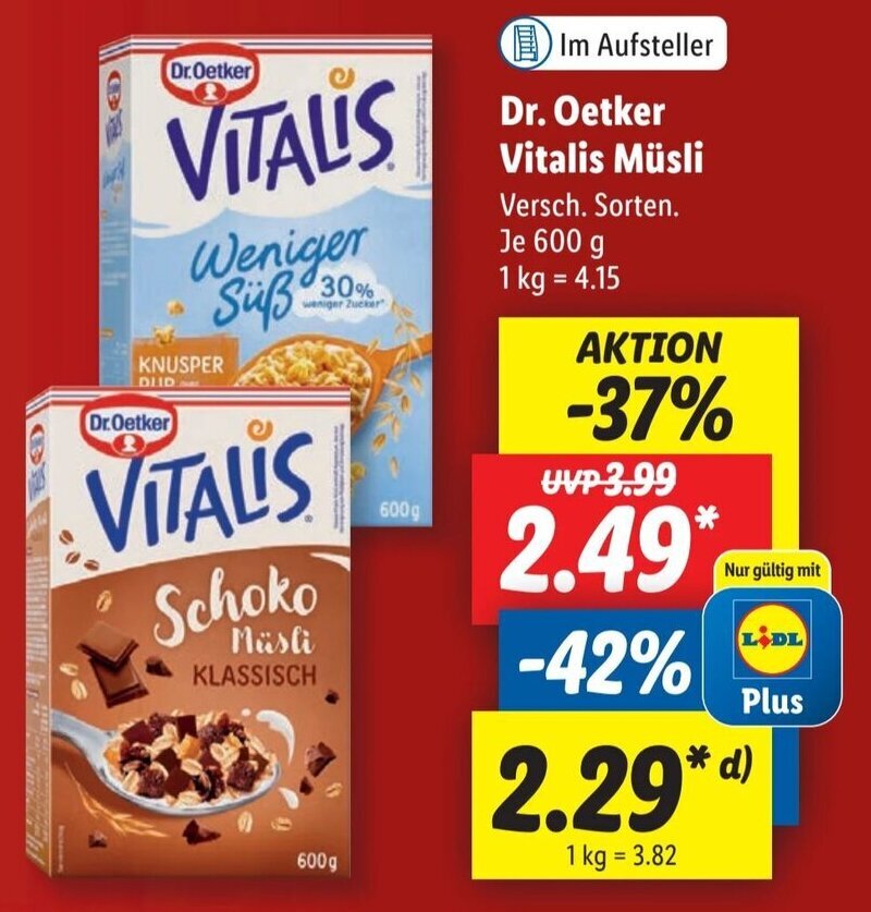 Dr. Oetker Vitalis Müsli 600 g Angebot bei Lidl
