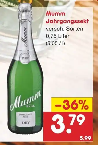 Netto Marken-Discount Mumm Jahrgangssekt 0,75L Angebot