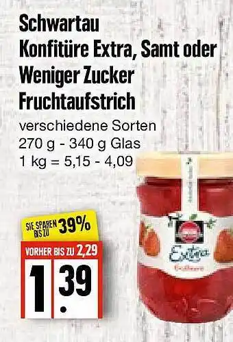 Edeka Frischemarkt Schwartau Konfitüre Extra, Samt oder Weniger Zucker Fruchtaufstrich Angebot