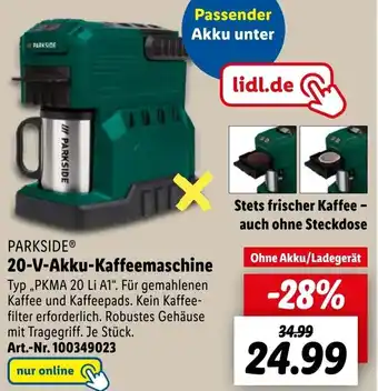 Lidl PARKSIDE 20-V-Akku-Kaffeemaschine „PKMA 20 Li A1" Angebot