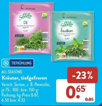 Aldi Süd ALL SEASONS Kräuter, tiefgefroren 75-, 100- bzw. 150-g-Packung Angebot