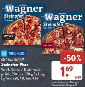 Aldi Süd ORIGINAL WAGNER Steinofen-Pizza 320, 350, 360 g Packung Angebot